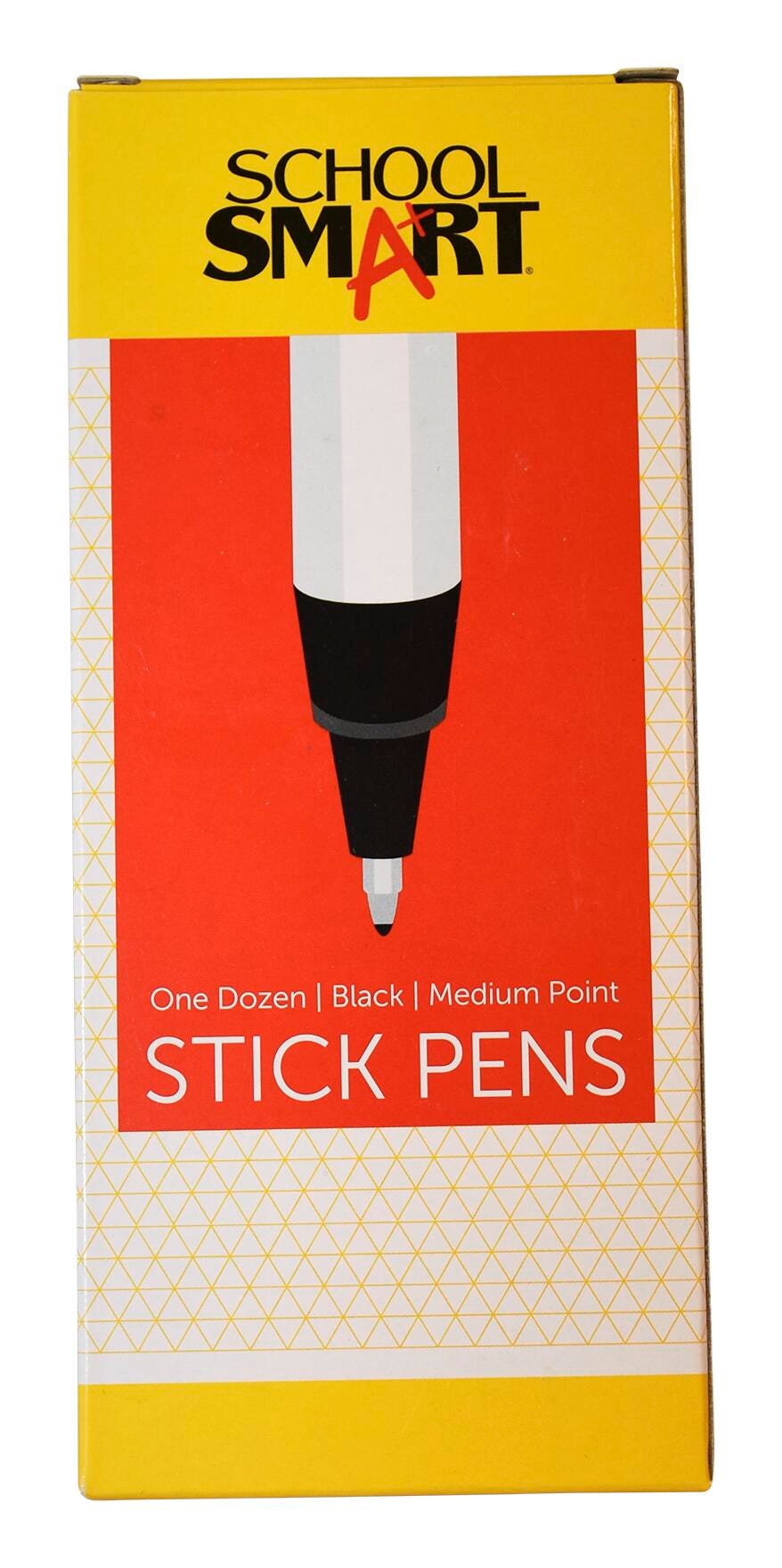 School Smart Round Stick Pen, Medium Tip, Black, Pack of 12 038158